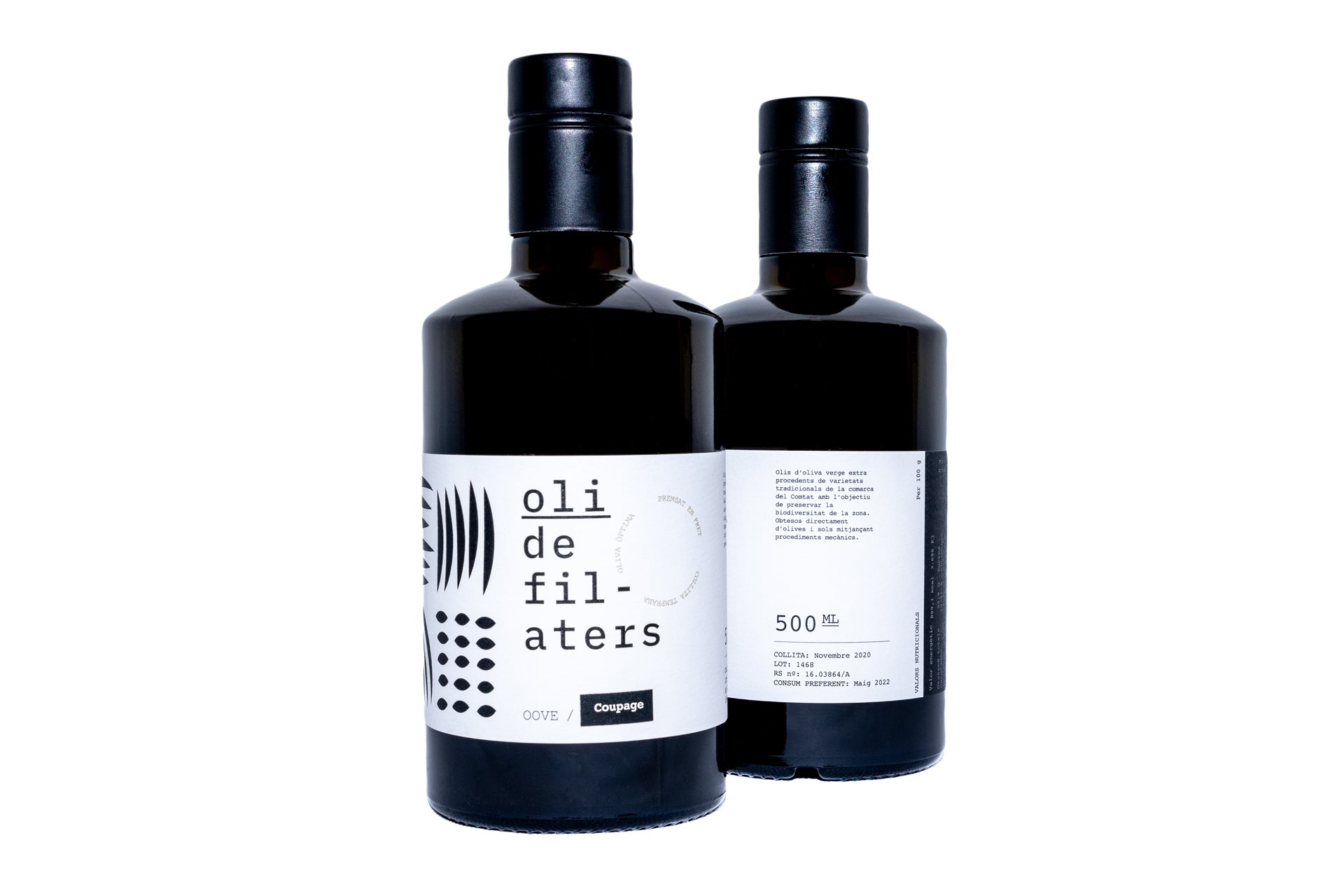 Oli d'Oliva Verge Extra, ampolla de 500ml Cupatge (Camamilla, Blanqueta i Picual)